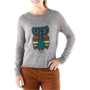 Woolrich Gray Owl Intarsia Crewneck Mohair Wool Blend Sweater Size S